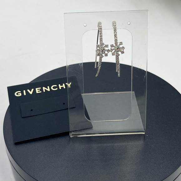 Givenchy Silver Tone Starburst Crystal Flower Half Hoop New - Picture 2 of 11